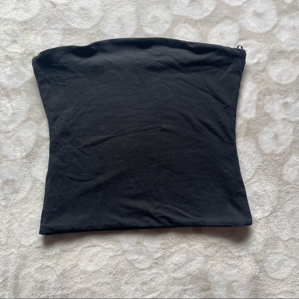 Black tube top, cropped at waist